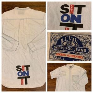 Vintage Levi's Denim Button Up‎ Shirt Indigo "Sit On It Shirt" Slogan Mens Large